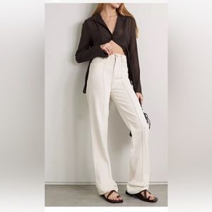 Veronica Beard Dylan Full Length Straight Leg Jeans Ecru 32 Cream High Waist
